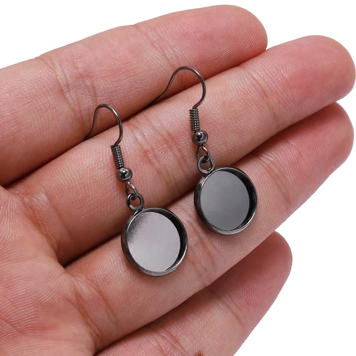 10pcs 10-25mm Tray Bezel Cabochon Earring Hook Blank Setting Round Pendant Ear Base Findings For DIY Glass Cameo Jewelry Making