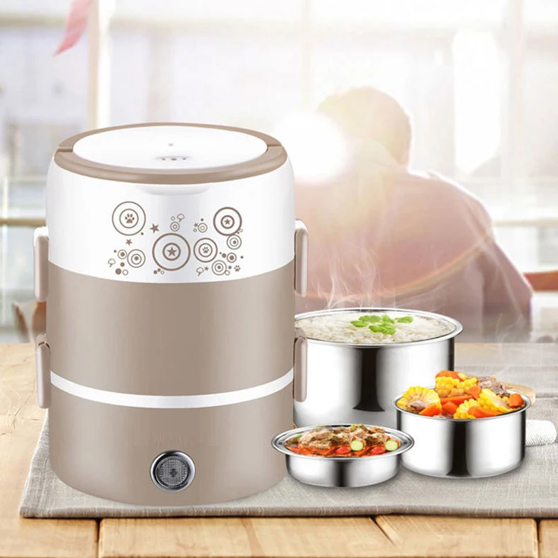 

2-3 Layer Electric Lunch Box Auto-Off 220V Stainless Steel Heater Food Warmer Heating Container Insulation School Bento Box
