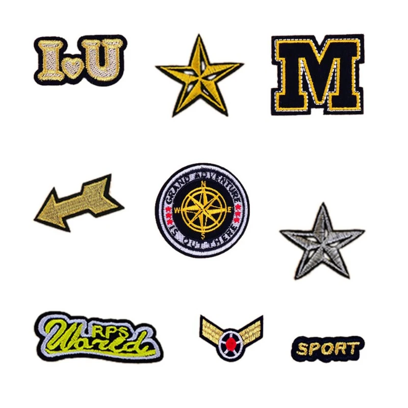 

New Cool Brand Star/I love U/Sport Patches Iron On Or Sew Fabric Sticker For Clothes Badge Embroidered Appliques DIY