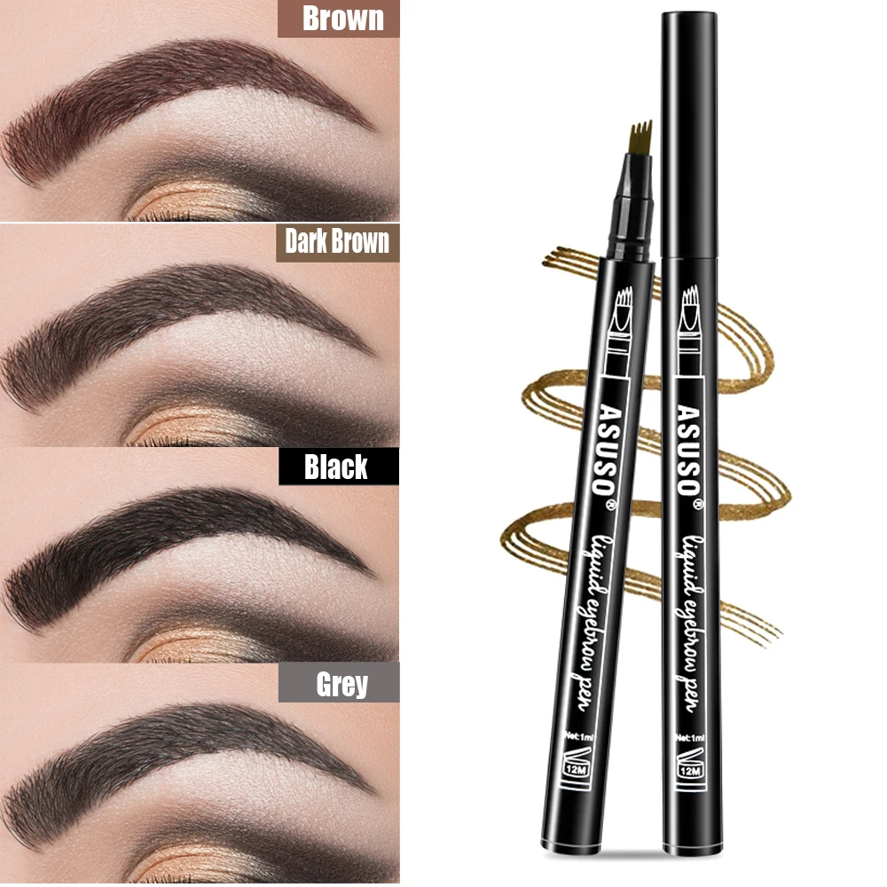 

Waterproof Natural Fork Tip Eyebrow Tattoo Eyebrow Pen Eye Brow Tint Makeup Four Colors Eyebrow Pencil Brown Black Grey Brush