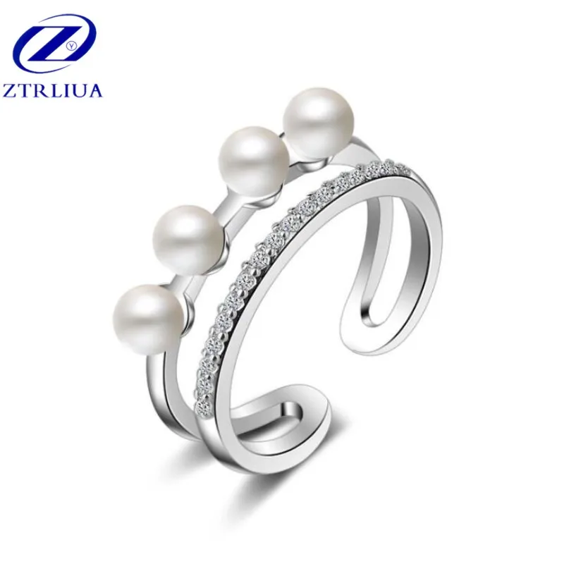 

Pearl Micro-zircom Double Combination Set Korean 925 Sterling Silver Jewelry Simple Temperament Female Hipster Rings SR322