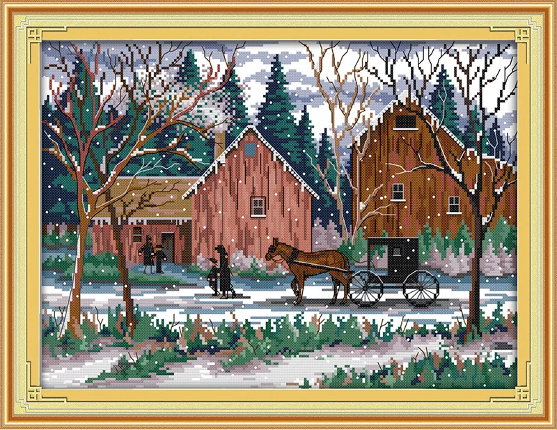 

Beautiful Snowy day Printed Canvas DMC Counted Chinese Cross Stitch Kits printed Cross-stitch set Embroidery Needlework