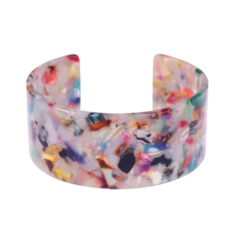 

New Fashion Acrylic Wide Face Bracelet Open Round C Type Acetate Sheet Hand Decoration Ethnic Simple Painted Bracelet Bracelet
