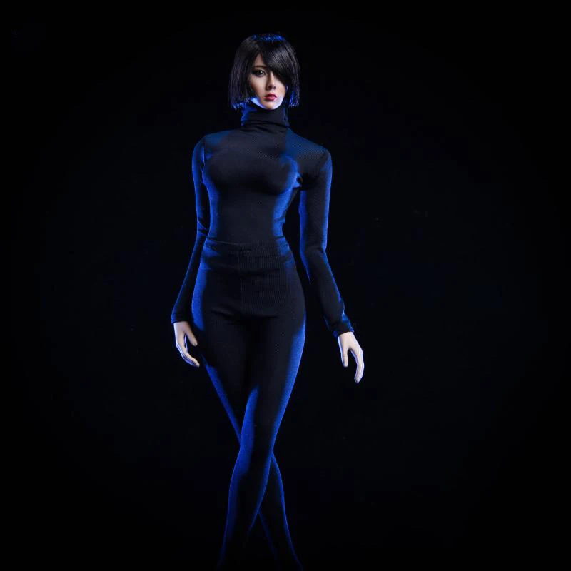 

1/6 Scale Female Clothes Set Tight Pants and Coat High Collar Black and White for 12''Action Figure Accessories Model