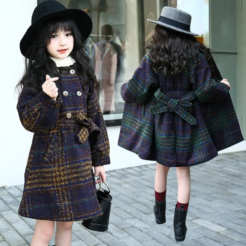 

Girls Wool Coat Girls Clothes Fleece Thick Overcoat Kids Jacket with belt Winter Coat Outerwear Children Clothing