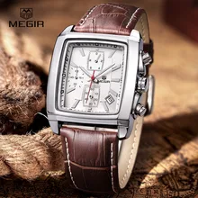 megir fashion casual military chronograph quartz watch men luxury waterproof analog leather wrist watch man free