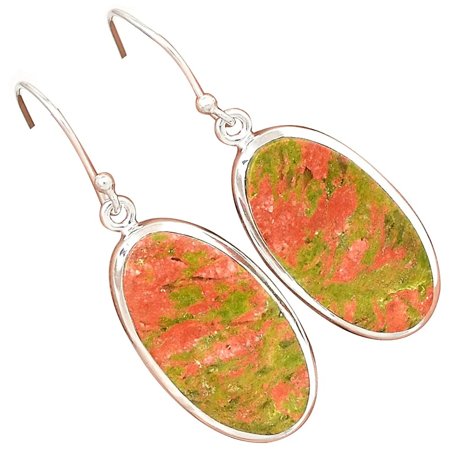 Lovegem ПОДЛИННЫЕ СЕРЬГИ UNAKITE из стерлингового серебра 925 пробы 42 мм AE1562 | Украшения и