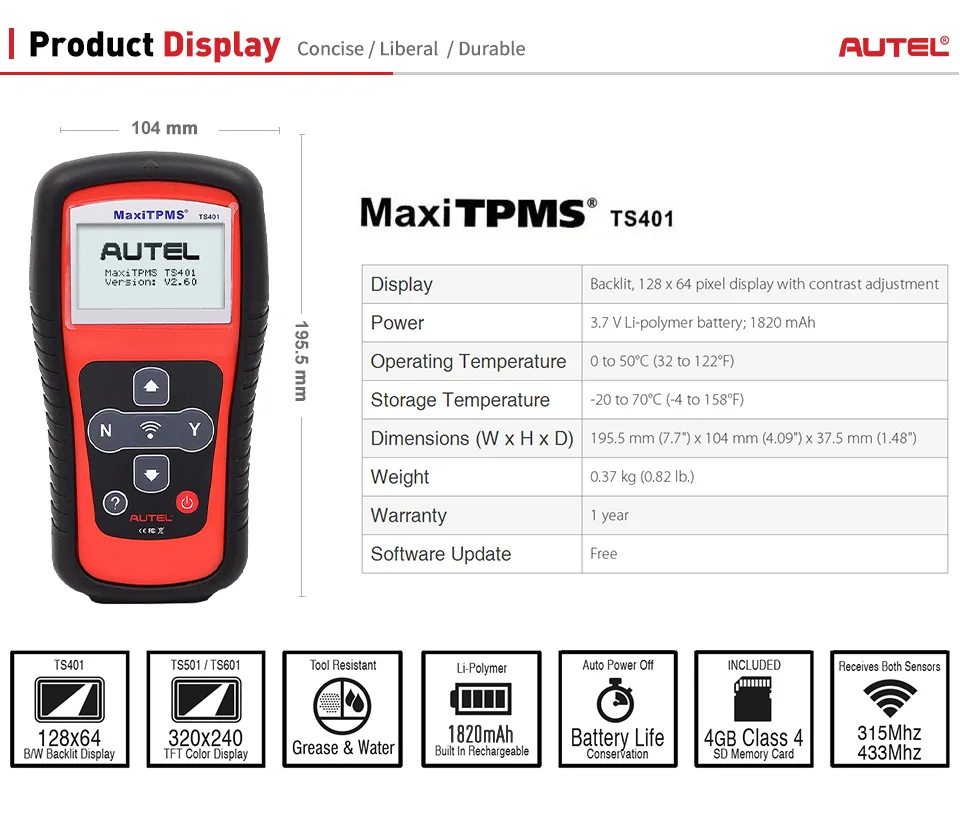 Autel MaxiTPMS TS401 TPMS диагностический инструмент 433 МГц 315 МГц MX-sensor считывание давления в шинах диагностический активирующий инструмент для декодирования автомобильные инструменты
