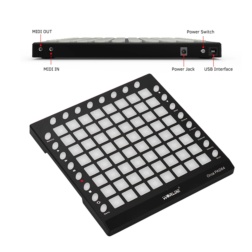 PAD64-A USB MIDI Drum Pad контроллер 64 RGB колодки с подсветкой 24 кнопки встроенный звуковой модуль 128 Мб с usb-кабелем