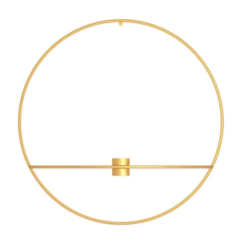3D Metal Candle Holder Geometric Round Candlestick Wall Mounted Crafts Wedding Table Home Deco Party Festival Decoration Gifts - Цвет: Golden Long  29cm