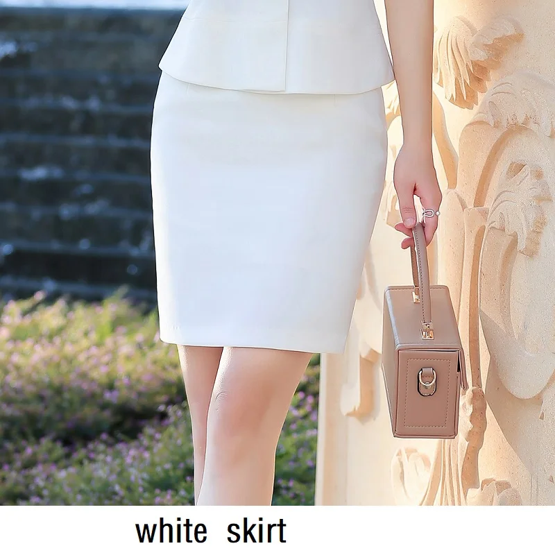 Женские костюмы тонкий летний короткий рукав короткая куртка брюки 2 шт набор OL формальные женские брючные костюмы женский комплект костюмы 8851 - Цвет: White   skirt