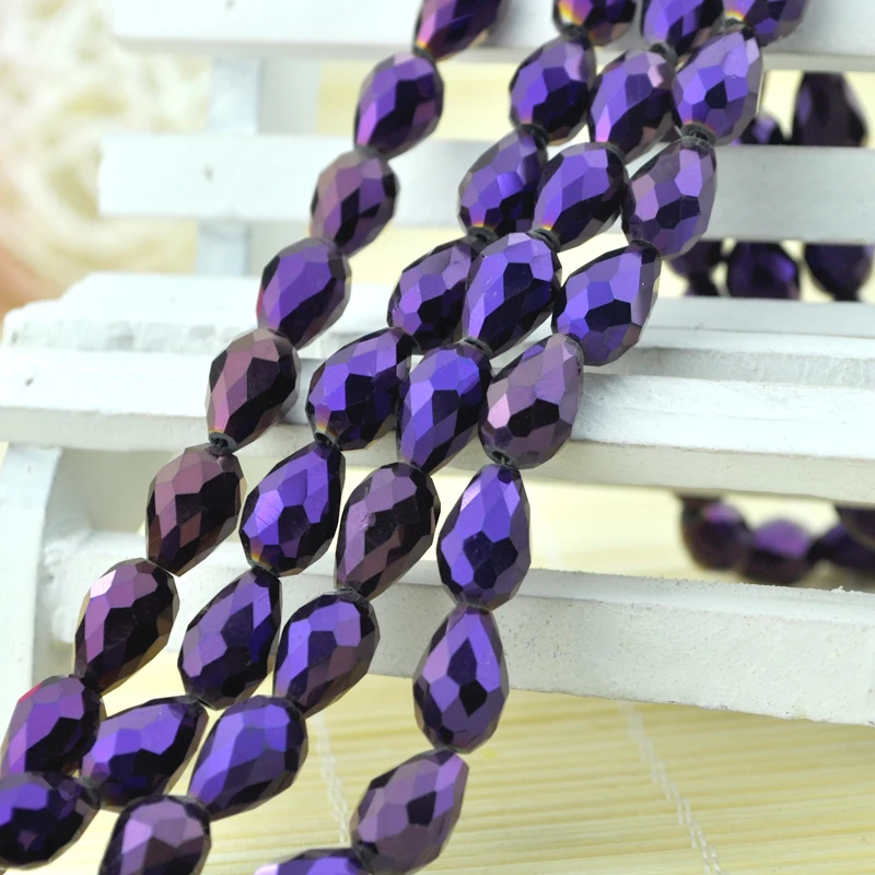 300pcs/lot Purple Plating Crystal Drop Beads Crystal Faceted Beadsa