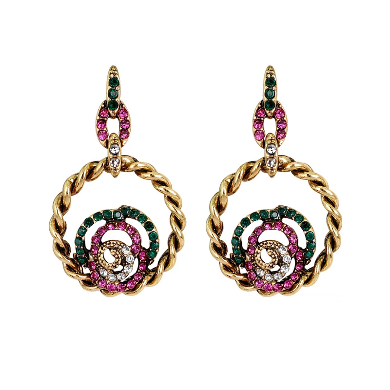 

Bohemia Style Trendy Colorful Drop Earrings Round Dangle Geometric Earrings For Women Crystal Earrings Jewelry Ear Accessories