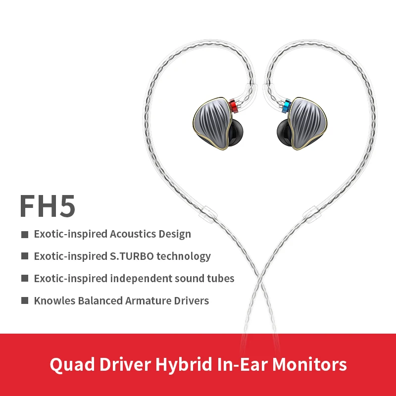US $238.00 FiiO FH5 Metal Case Knowles Detachable Cable MMCX Design Quad Driver Hybrid HIFI Earphone 35mm For IOS And Android
