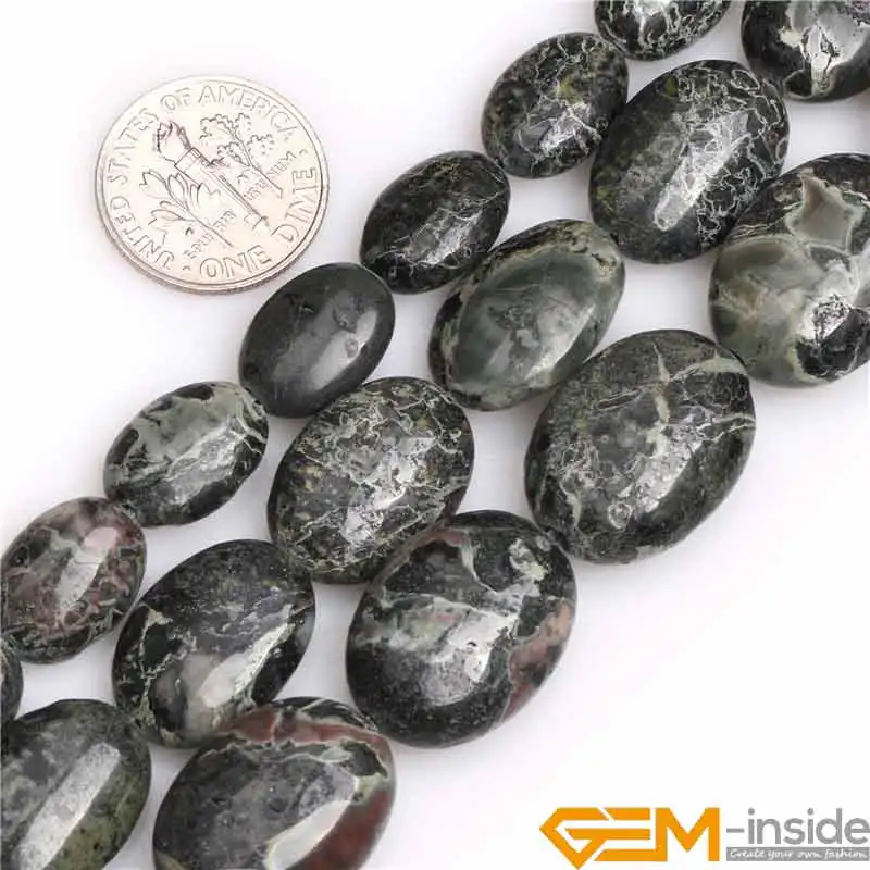 

Dark Green Natural Oval Rhyolite Kambaba Jaspers Stone Gem Stone Semi Precious Beads Loose Bead For Jewelry Making Wholesale