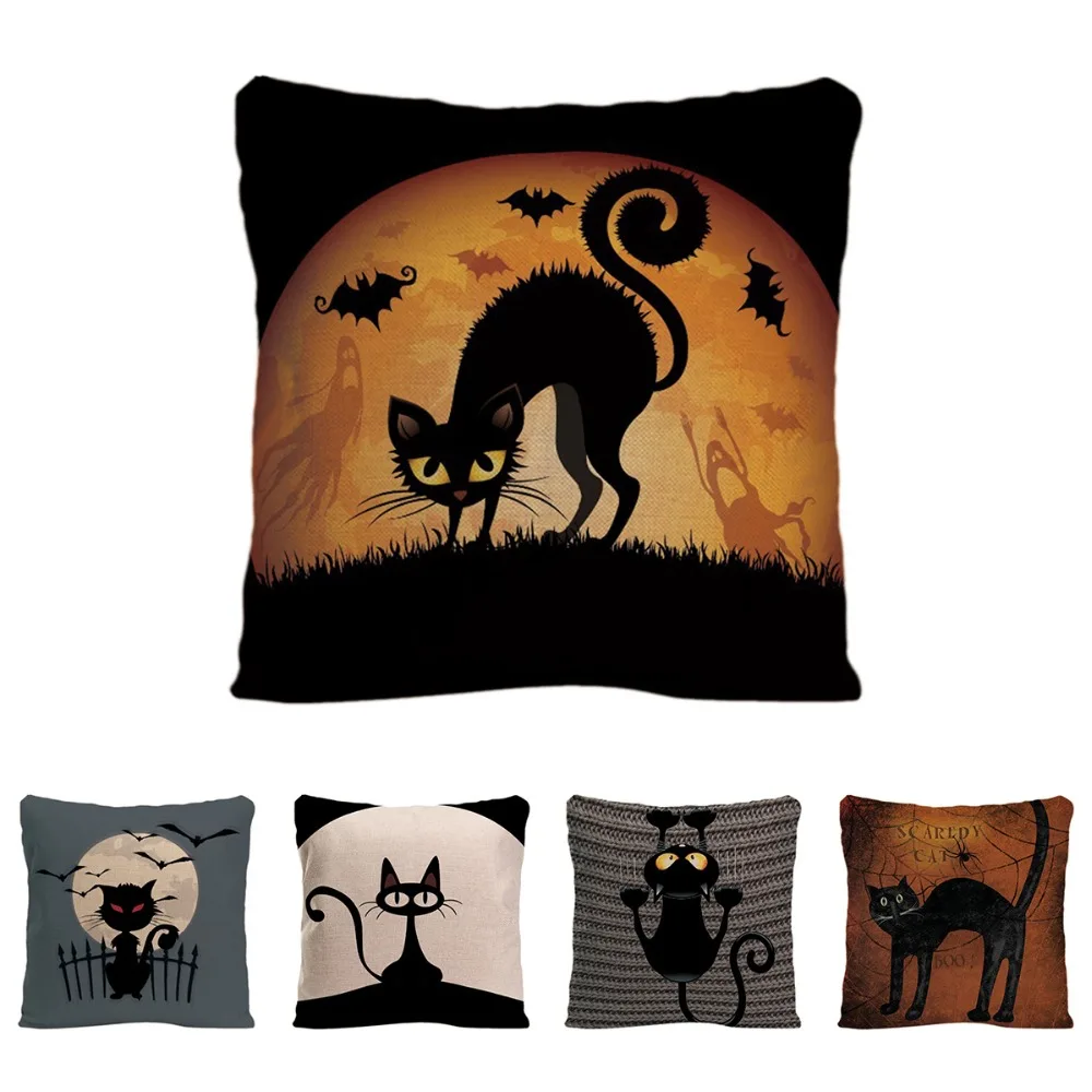 Black Cat In The Moon Cushion Cover Decorative Pillow For Sofa Car