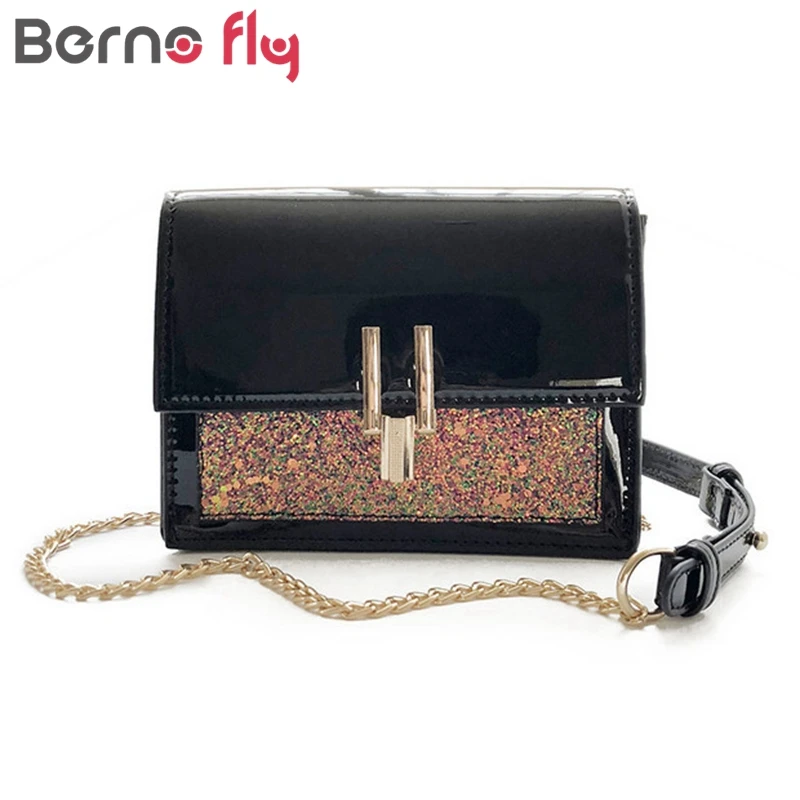 Berno Fly модные женские туфли блестками цепи Сумки Роскошные Лакированная кожа