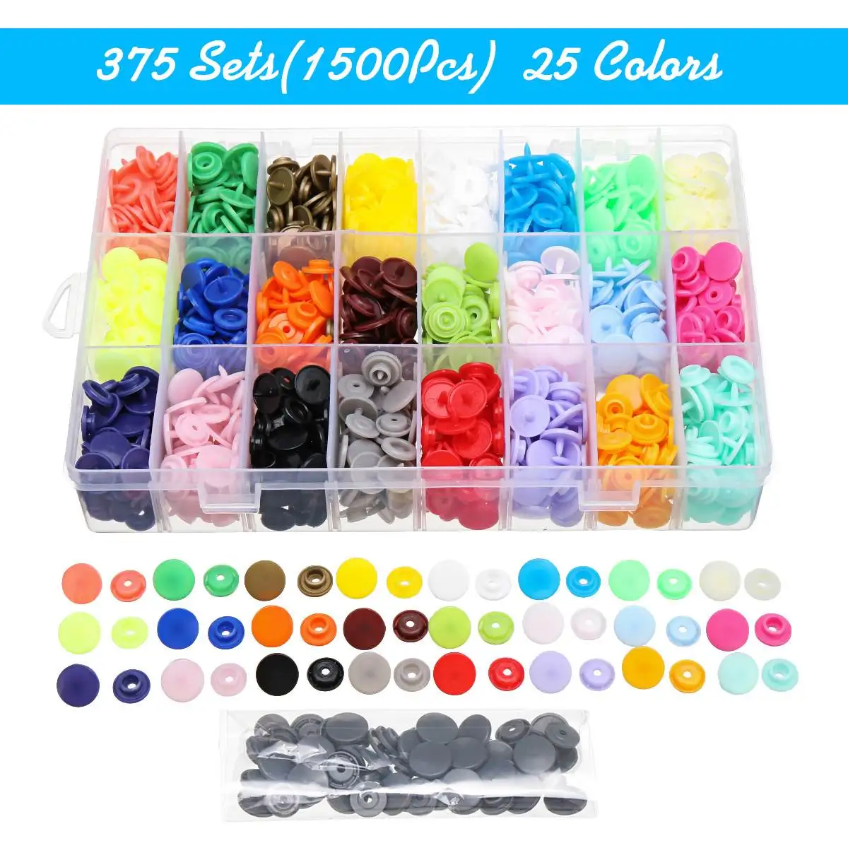 Clothes Button Snap Pliers for Plastic Resin Snap Fasteners /& 375 Sets Button