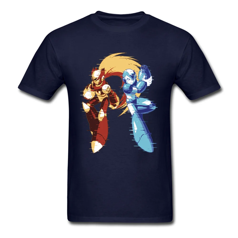 Custom Top T-shirts Short Sleeve Printed On 2018 Fashion Mens Thanksgiving Day Tees Printed On Tee Shirts Crew Neck Pure Cotton Mega Man And Zero 01 [Glitch Remix Ver] 11185 navy
