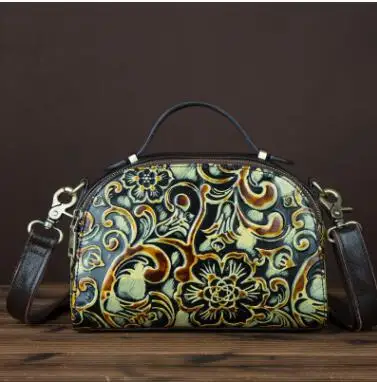 

Vintage genuine leather women's handbag handmade embossed fashion small messenger bag portable flap bag vintage cowhide bag