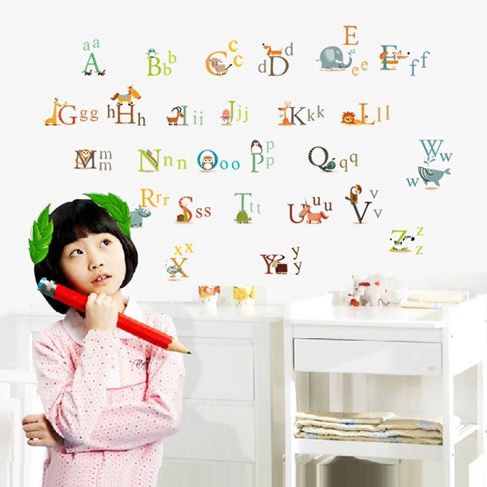 New PVC Early Learning Animal wall decal ABC Letter wall sticker for baby 26 letter stickers