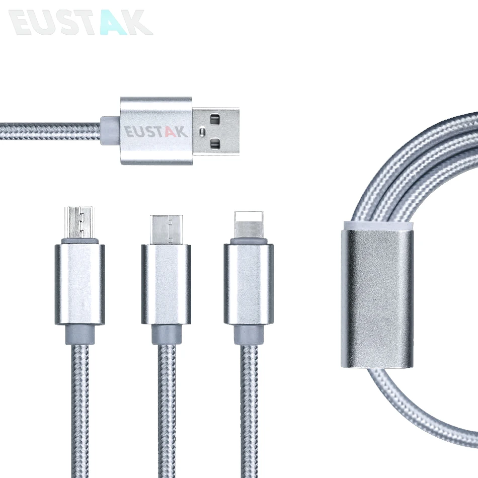 NEW! Original 3 IN 1 Metal Braided Wire Sync Micro USB