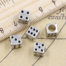10 pçs contas casino sorte dados 4.5mm buraco grande encantos pingente europeu apto para pulseira diy cor prata antigo ajuste fazendo