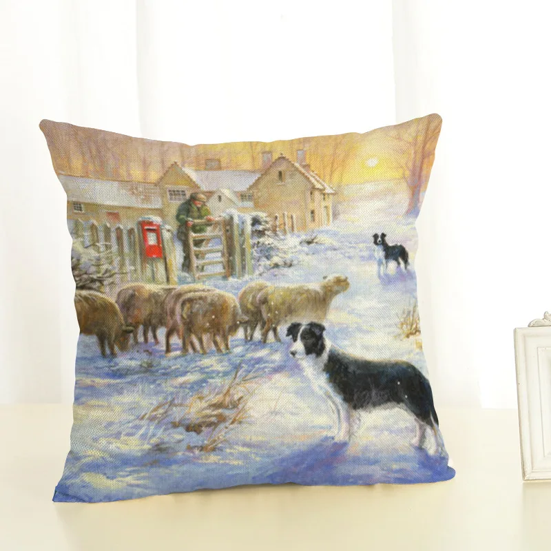 

45x45cm Christmas Snow Night Sery Linen Pillowcase Merry Christmas Decorations for Home 2019 Happy New Year Gift Pillow Cover