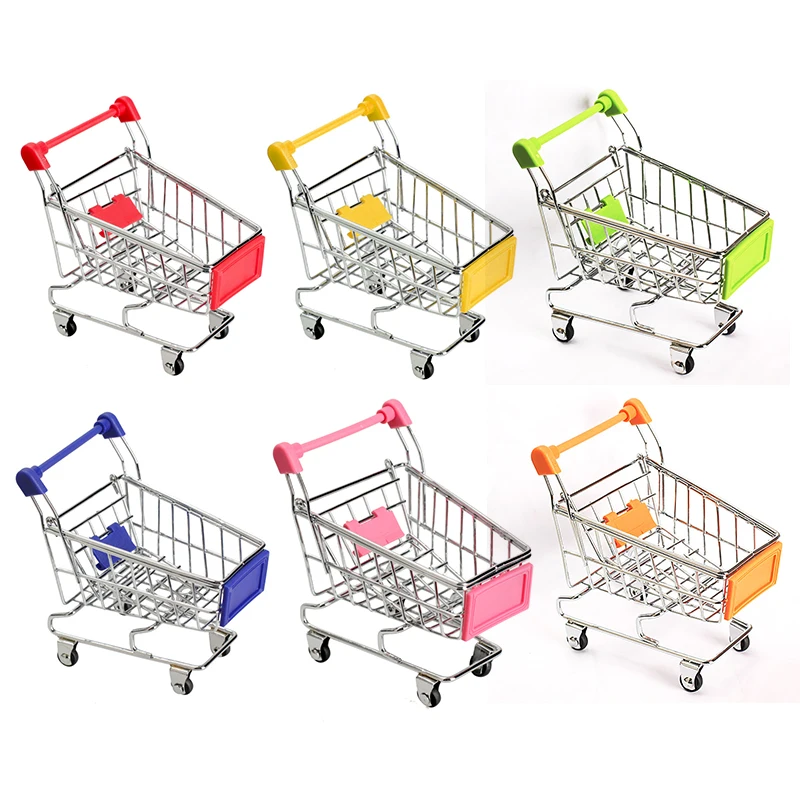 Mini Shopping Cart Desk Organizer Supermarket Phone Toy Pen Holder