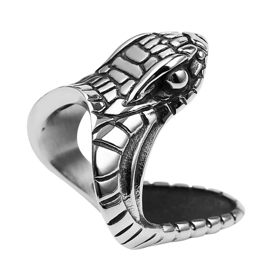 Punk Stainless Steel Men Snake Ring Animal Cobra Antique Silver Male Rings Engagement Vintage Jewelry Biker Band