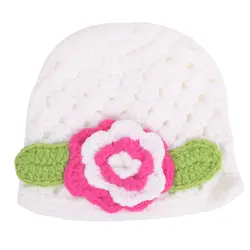 Модные Симпатичные для маленьких девочек шляпы большой цветок для маленьких девочек Теплые Зимние шапочки вязаные Floar шерсть шапка WY2703
