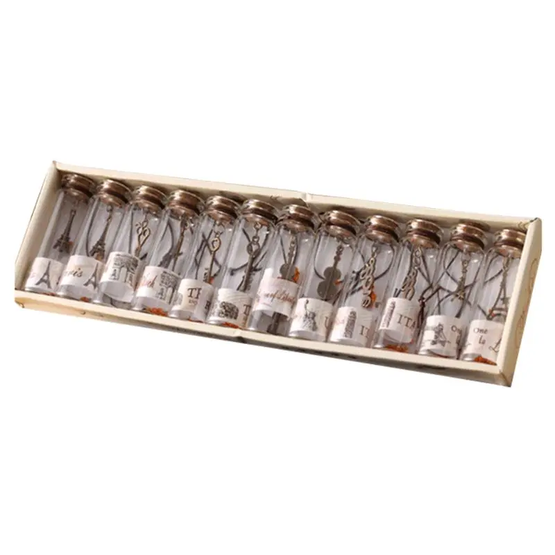 

1 Set 12 Constellations Wish Bottles with Retro Key Cork Glass Drifting Bottles Decorative Crafts Gifts