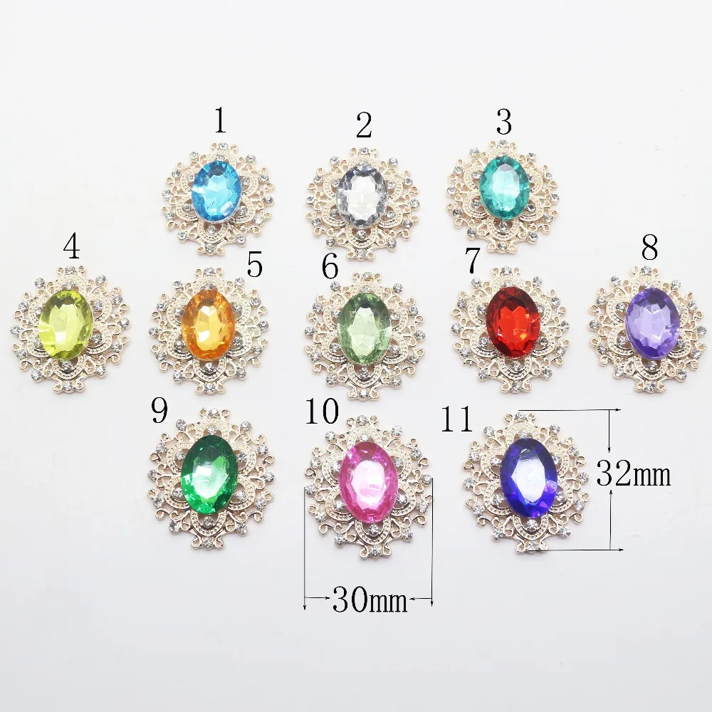 Новые 10 шт 32*30 мм многоцветные металлические овальные Стразы на кнопках, свадебные украшения, блестящий материал для рукоделия