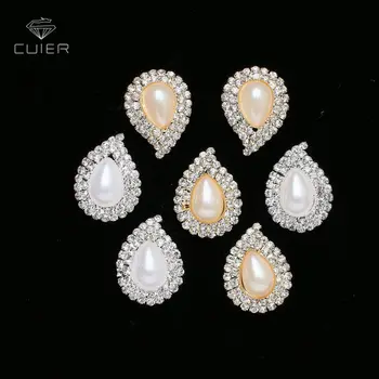

50pcs/lot Drop shape beige White pearl Sew on Rhinestone Buttons glass rhinestones Decoration for wedding dress Accessories
