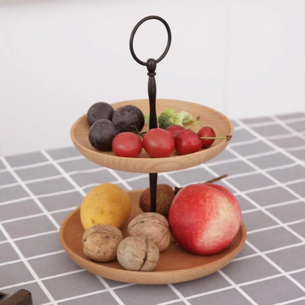 

German Oak Creative Dried Fruit Cake Storage Pan Living Room Snack Plate European Style Double Desktop Sundries Finishing Basket