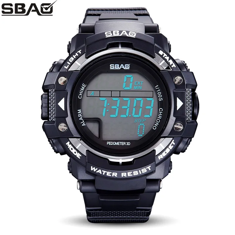 

SBAO Brand Steps Tracker Men Sport Watch Male Digital Wristwatch Alarm LED Display Calendar Waterproof Shock Resistant Repeater