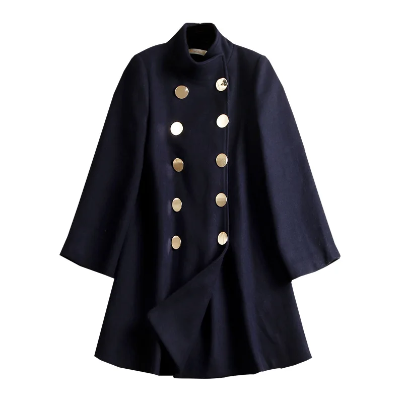 Double Lady Manches Nouvelle Boutonnage Régulière Longues Femmes Manteau À Office Bleu Marine Lâche Chute Longueur D'hiver Laine Moyen 2018 R6PqTT
