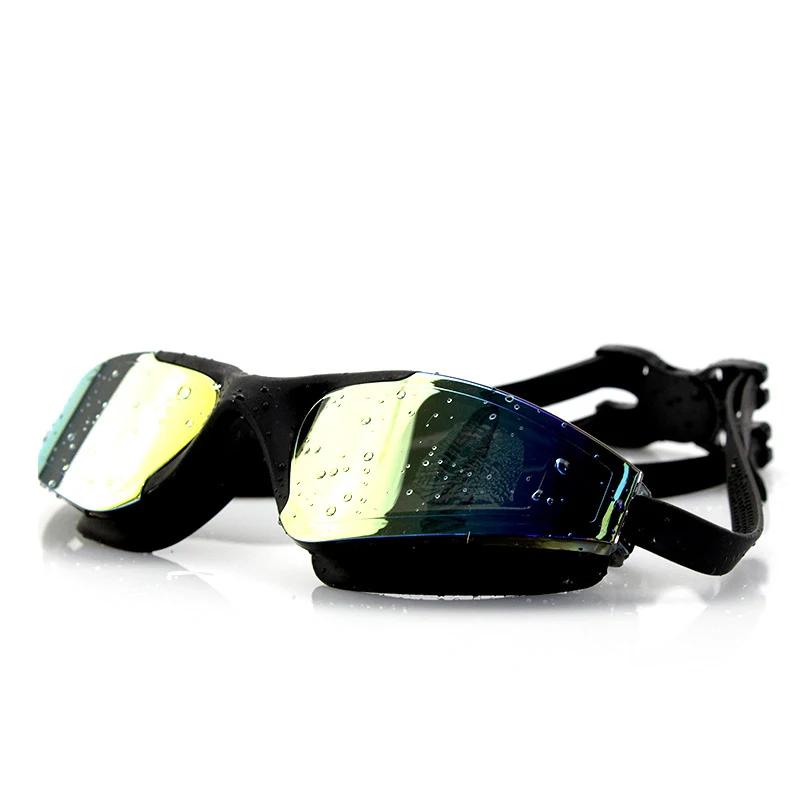 Мужские и женские очки для плавания с защитой от тумана и УФ-излучения, профессиональные очки для плавания с гальваническим покрытием, водонепроницаемые очки для плавания - Цвет: black