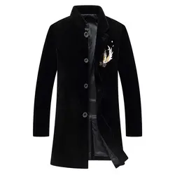 Мужская 100% шерстяное пальто кашемировое пальто с вышивкой Мужская зимняя длинная куртка кашемировая Мужская брендовая одежда Бесплатная