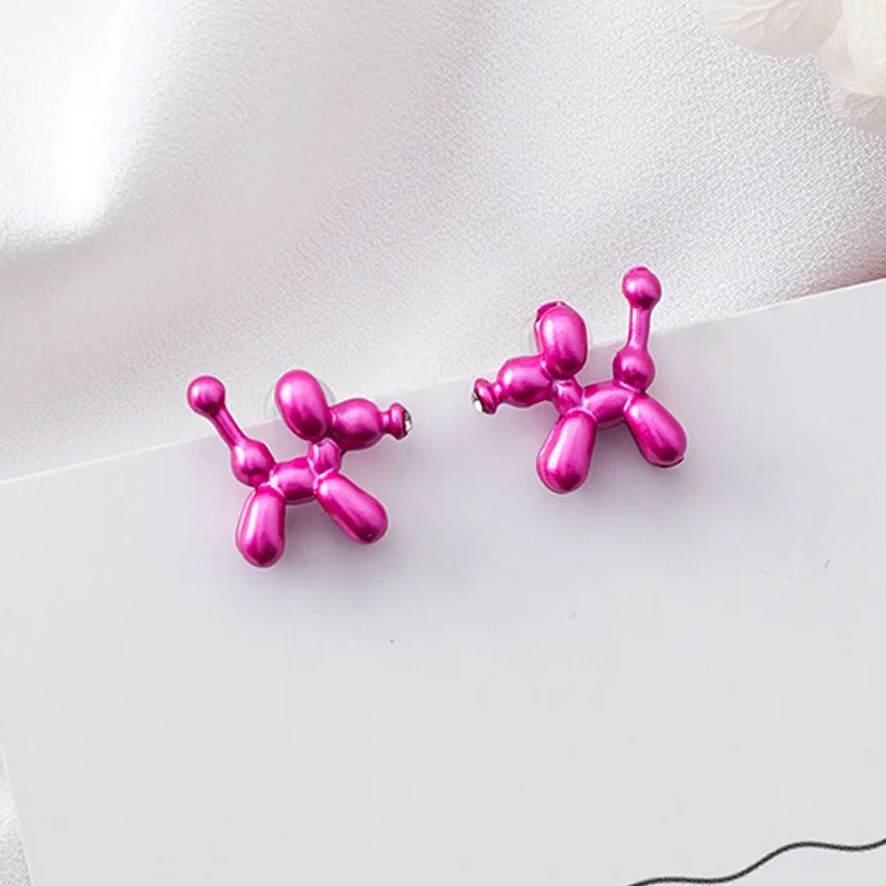 

2018 Sweet Cute Colorful Balloon Dog Puppy Stud Earrings S925 Silver Earring for Women Girls Brithday Gift Korean Charm Jewelry