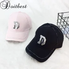 Doitbest Корейская Женская бейсбольная кепка со стразами D с буквами мужская летняя Солнцезащитная шляпа большие бейсболки эластичные для мальчиков и девочек набор крышек для любителей подростков