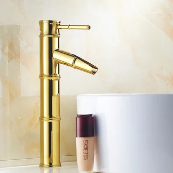 

3 Styles Polished Gold Color Brass Bamboo Style Single Handle Lever Bathroom Vessel Sink Basin Faucet Mixer Waterfall Water Taps