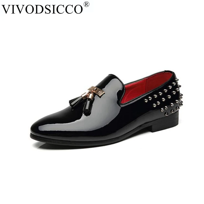 Vivodsicco New Luxury Men Party Dress Shoes Breathable Fashion Wedding Casual Shoes Patent Leather Male Flats Rivets Tassel Shoe Men S Casual Shoes Aliexpress