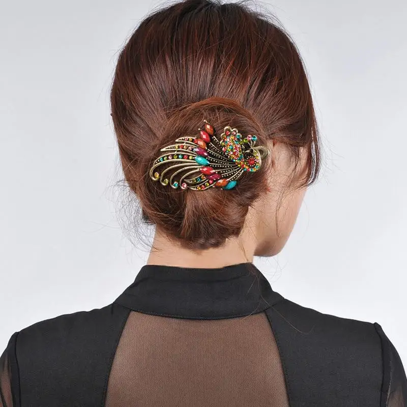 Female Peacock Hair Clip Headwear Women Hair Clips Blue Hairpin