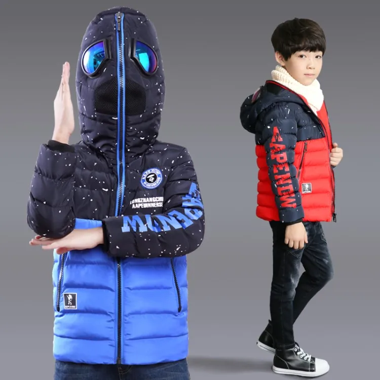

2019 New Boys Winter Coat Kids Hooded Jacket glasses Children's Clothing For 3 4 5 6 8 15 Years Velvet Jacket cartoon padded