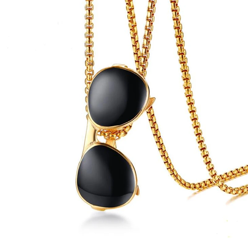 Sunglasses Pendant Necklace Black Sunglasses Charm Stainless Steel/Gold Color Vacation Jewelry