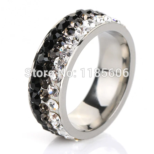 

high quality Gradient color Rhinestone rings for women Fashion Stainless steel Crystal wedding Ring