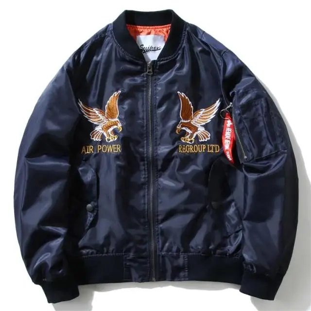 Мужские военные куртки-бомберы с вышивкой MA-1,, Harajuku стиль, повседневное хлопковое пальто для влюбленных, Осень-зима, брендовая куртка, M-4XL - Цвет: Синий