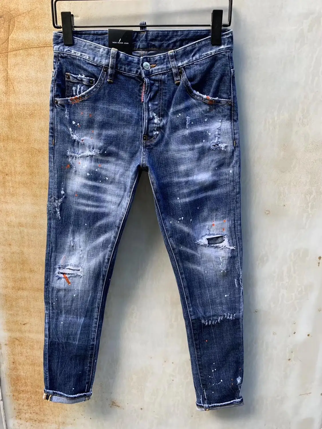 

European famous Italy brand jeans pants top quality Men Slim jeans denim trousers button blue hole Pencil Pants jeans for men 12