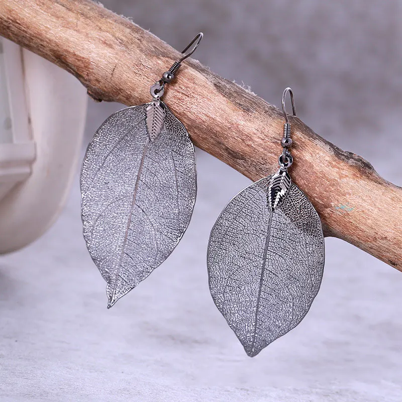 2017 Fashion Bohemian Long Earrings Unique Natural Real Leaf Big Earrings For Women Jewelry Gift 25